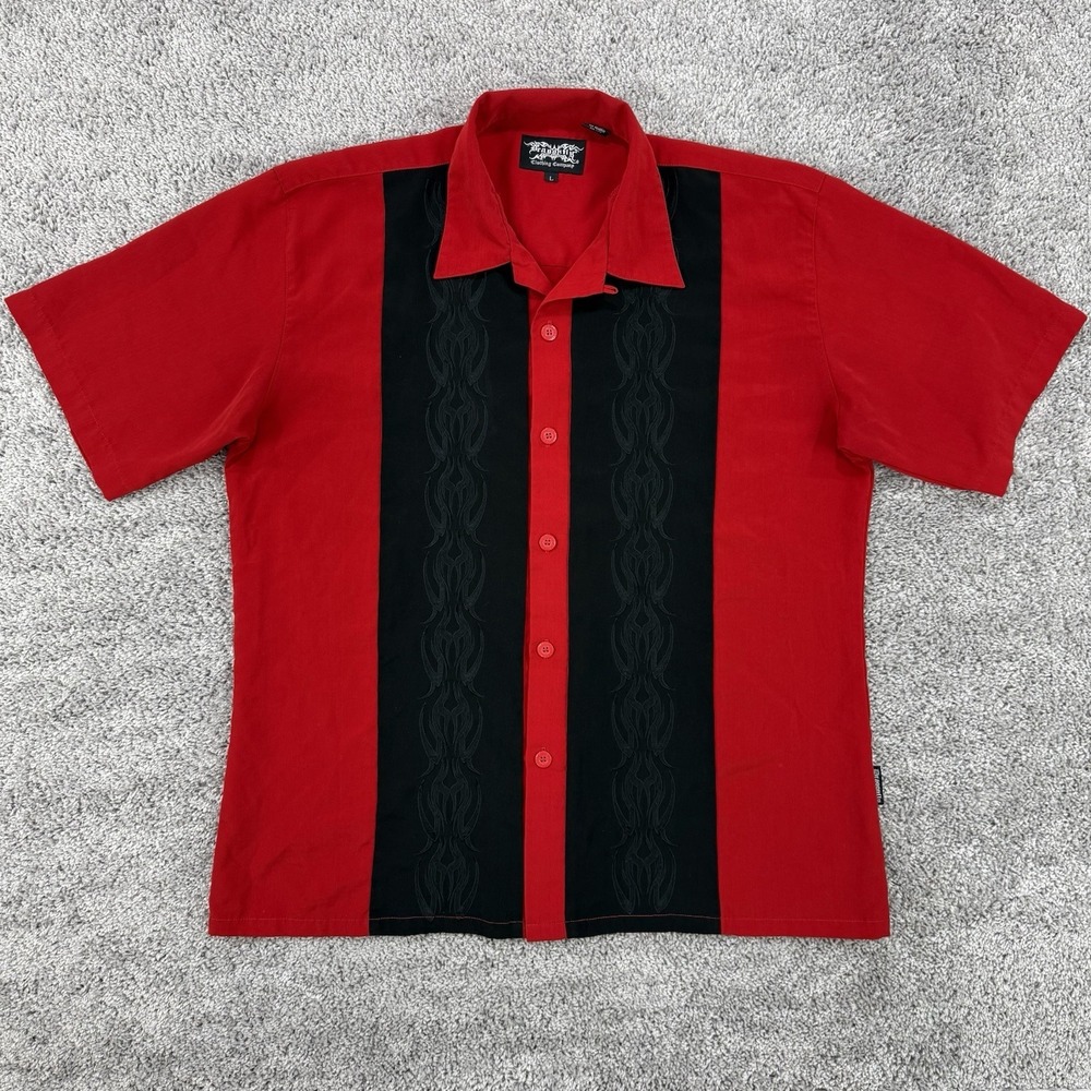 Vintage 90s Dragonfly Shirt Men's L Bowling Rockabilly Loop Collar Camp